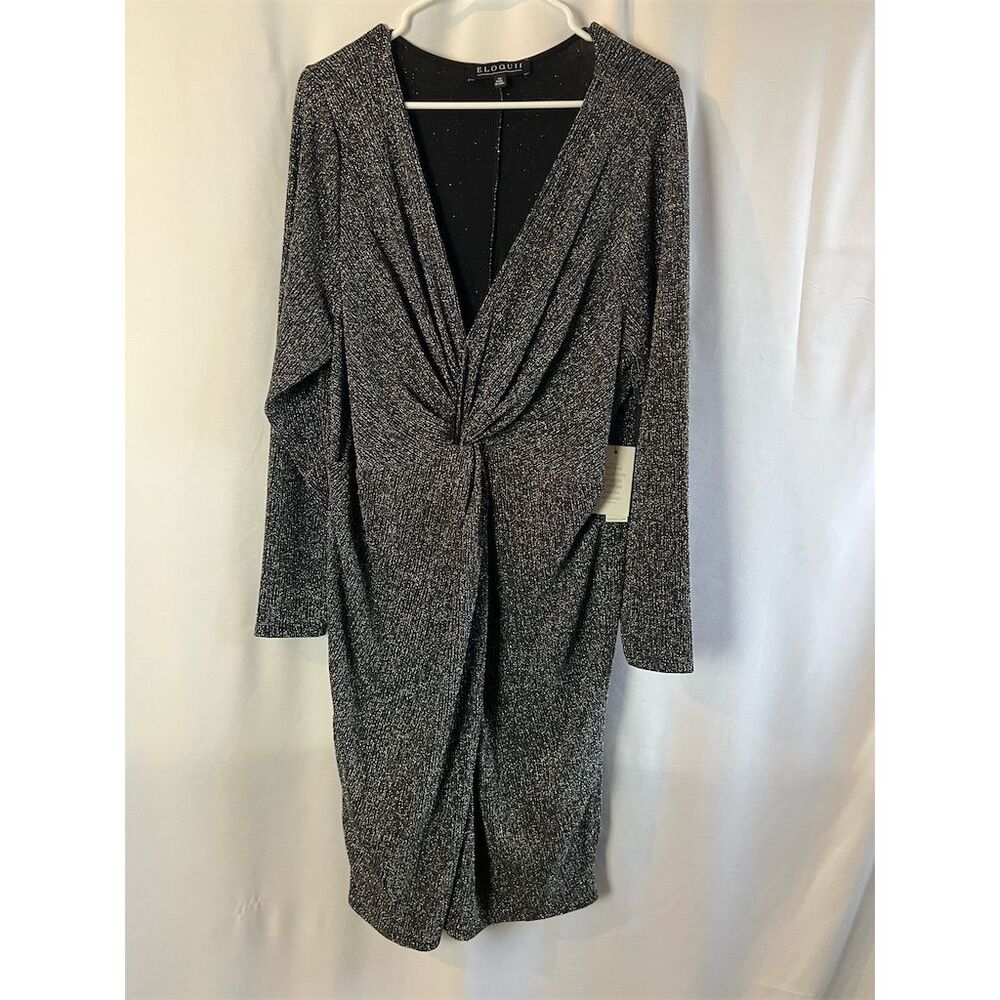 Eloquii Metallic Black & Silver Midi Dress